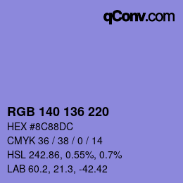 Color code: RGB 140 136 220 | qconv.com