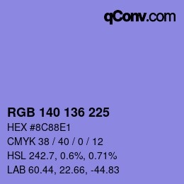 Color code: RGB 140 136 225 | qconv.com