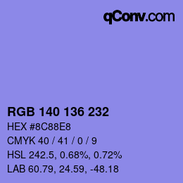 Color code: RGB 140 136 232 | qconv.com