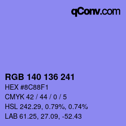 Color code: RGB 140 136 241 | qconv.com