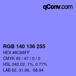 Color code: RGB 140 136 255 | qconv.com