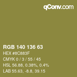 Código de color: RGB 140 136 63 | qconv.com
