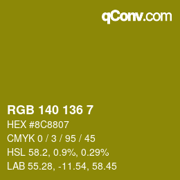 Color code: RGB 140 136 7 | qconv.com