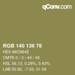 カラーコード: RGB 140 136 78 | qconv.com