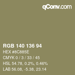 Color code: RGB 140 136 94 | qconv.com