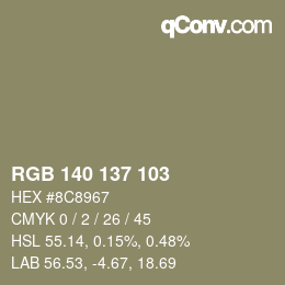 Color code: RGB 140 137 103 | qconv.com