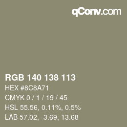 Color code: RGB 140 138 113 | qconv.com