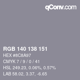 Color code: RGB 140 138 151 | qconv.com