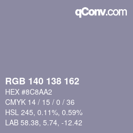 Color code: RGB 140 138 162 | qconv.com