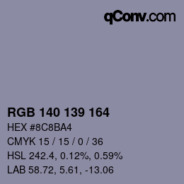 Color code: RGB 140 139 164 | qconv.com