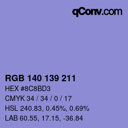 Color code: RGB 140 139 211 | qconv.com