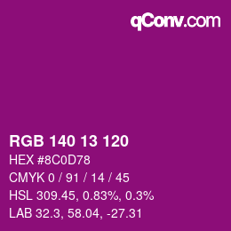 颜色代码: RGB 140 13 120 | qconv.com