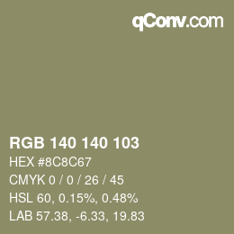 颜色代码: RGB 140 140 103 | qconv.com