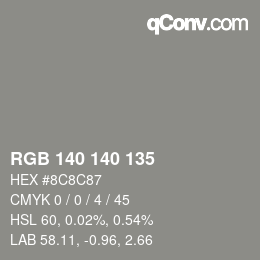 Color code: RGB 140 140 135 | qconv.com