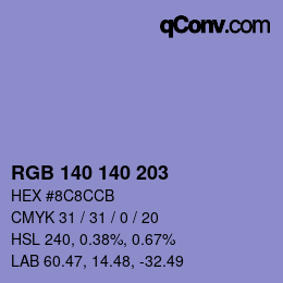 Color code: RGB 140 140 203 | qconv.com