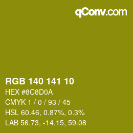 カラーコード: RGB 140 141 10 | qconv.com