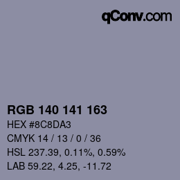 Color code: RGB 140 141 163 | qconv.com