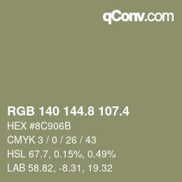 カラーコード: RGB 140 144.8 107.4 | qconv.com