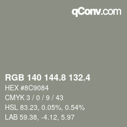 カラーコード: RGB 140 144.8 132.4 | qconv.com