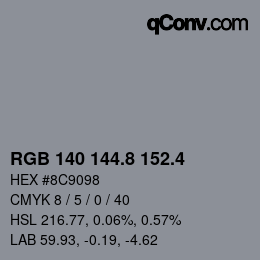 カラーコード: RGB 140 144.8 152.4 | qconv.com