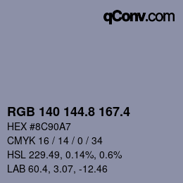 カラーコード: RGB 140 144.8 167.4 | qconv.com