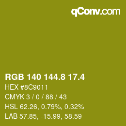 カラーコード: RGB 140 144.8 17.4 | qconv.com