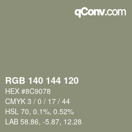 Color code: RGB 140 144 120 | qconv.com