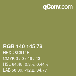 Color code: RGB 140 145 78 | qconv.com