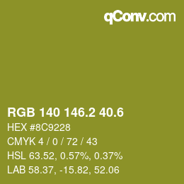 カラーコード: RGB 140 146.2 40.6 | qconv.com