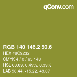 カラーコード: RGB 140 146.2 50.6 | qconv.com