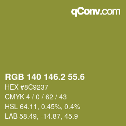 カラーコード: RGB 140 146.2 55.6 | qconv.com