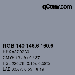 カラーコード: RGB 140 146.6 160.6 | qconv.com