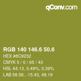カラーコード: RGB 140 146.6 50.6 | qconv.com