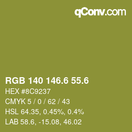 カラーコード: RGB 140 146.6 55.6 | qconv.com