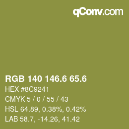 カラーコード: RGB 140 146.6 65.6 | qconv.com