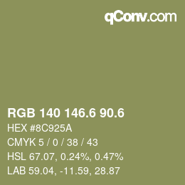 カラーコード: RGB 140 146.6 90.6 | qconv.com
