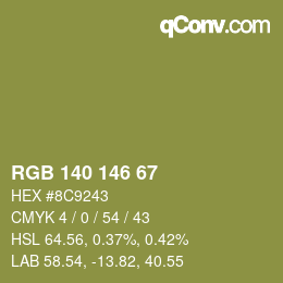 Color code: RGB 140 146 67 | qconv.com