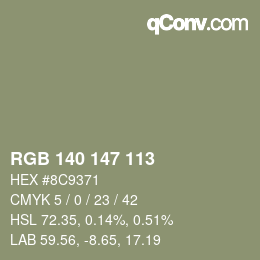 Color code: RGB 140 147 113 | qconv.com