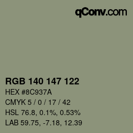 Color code: RGB 140 147 122 | qconv.com