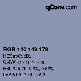 Color code: RGB 140 149 178 | qconv.com