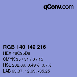 Color code: RGB 140 149 216 | qconv.com