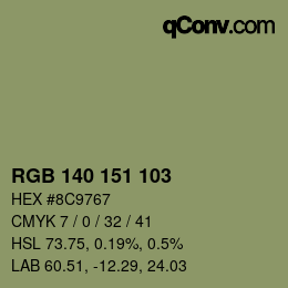 Color code: RGB 140 151 103 | qconv.com