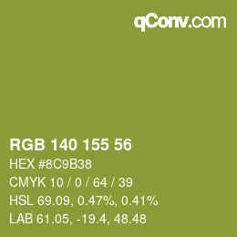 Color code: RGB 140 155 56 | qconv.com
