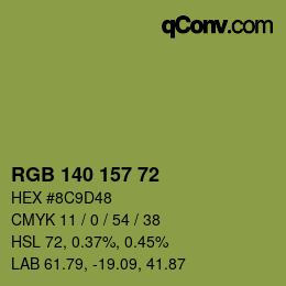 Color code: RGB 140 157 72 | qconv.com
