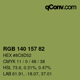 Color code: RGB 140 157 82 | qconv.com