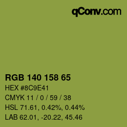 Color code: RGB 140 158 65 | qconv.com