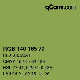 Color code: RGB 140 165 79 | qconv.com