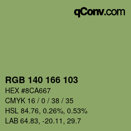 Color code: RGB 140 166 103 | qconv.com