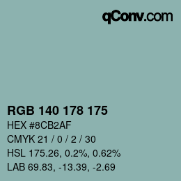 カラーコード: RGB 140 178 175 | qconv.com
