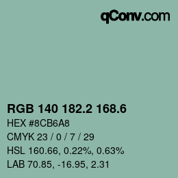 カラーコード: RGB 140 182.2 168.6 | qconv.com